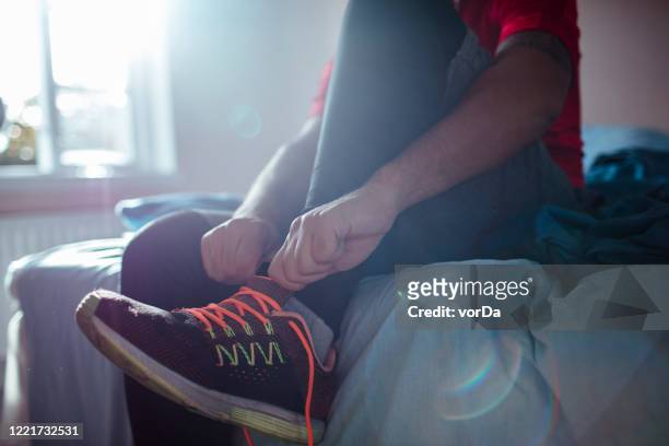 man getting ready for a workout - waking up stock pictures, royalty-free photos & images