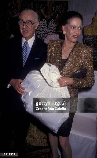 Senator Abraham Ribicoff and wife Casey Ribicoff attend Seventh on Sale Fashion Benefit on November 29, 1990 at the 67th Street Armory in New York...