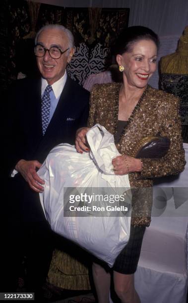 Senator Abraham Ribicoff and wife Casey Ribicoff attend Seventh on Sale Fashion Benefit on November 29, 1990 at the 67th Street Armory in New York...