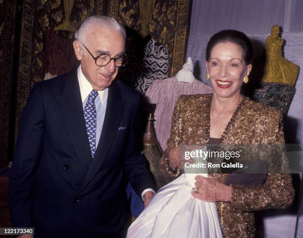 Senator Abraham Ribicoff and wife Casey Ribicoff attend Seventh on Sale Fashion Benefit on November 29, 1990 at the 67th Street Armory in New York...