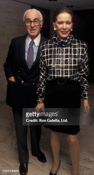 Senator Abraham Ribicoff and wife Casey Ribicoff attend Kitchen Caper Benefit for the Irvington Institute Medical Research on January 20, 1991 at the...