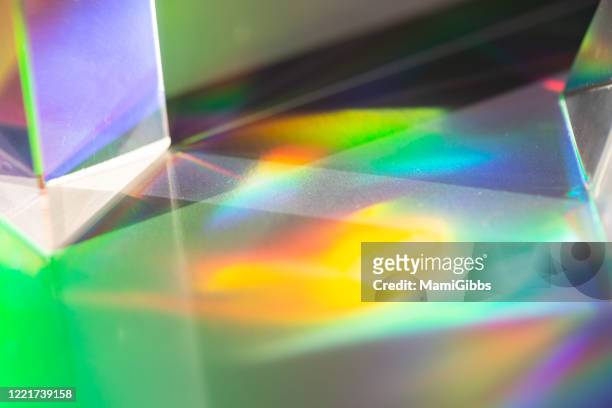 triangular prism and prism of rainbow light - rainbow light reflection stock pictures, royalty-free photos & images