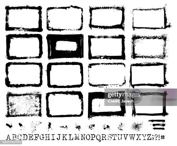 vector hand-painted texture border & paint splash set : artist’s own collection - script alphabet eps stock illustrations