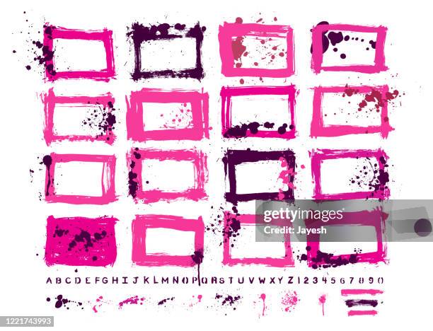 vector hand-painted texture border & paint splash set : artist’s own collection - spray paint font stock illustrations