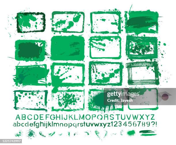 vector hand-painted texture border & paint splash set : artist’s own collection - spray paint font stock illustrations