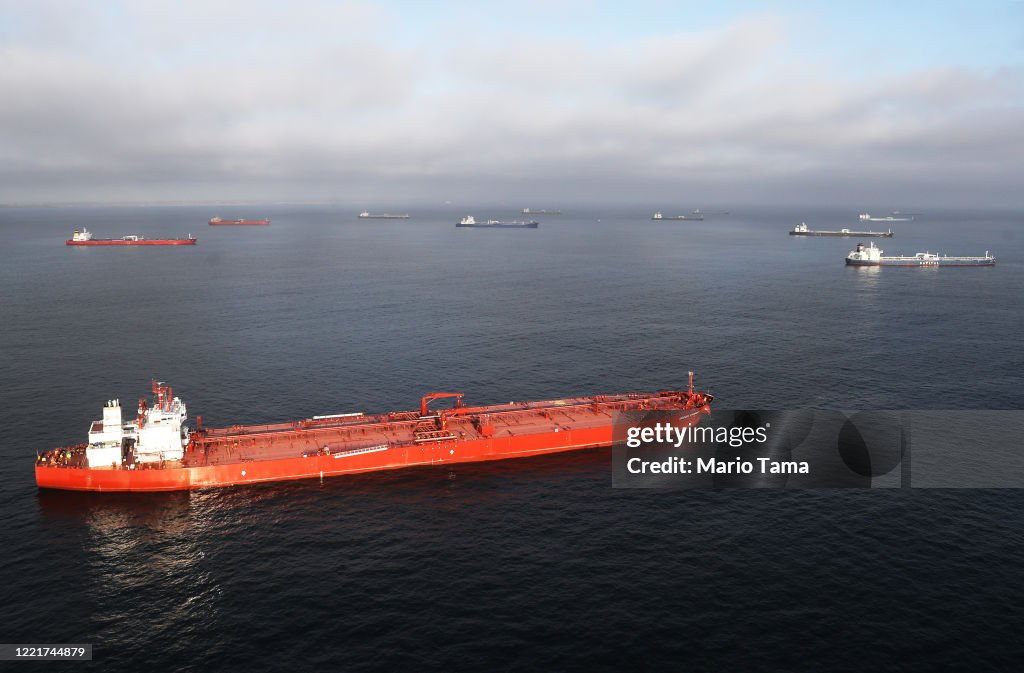 Dozens Of Oil Tankers Sit Off The California Coast As Demand For Crude Plummets During Pandemic