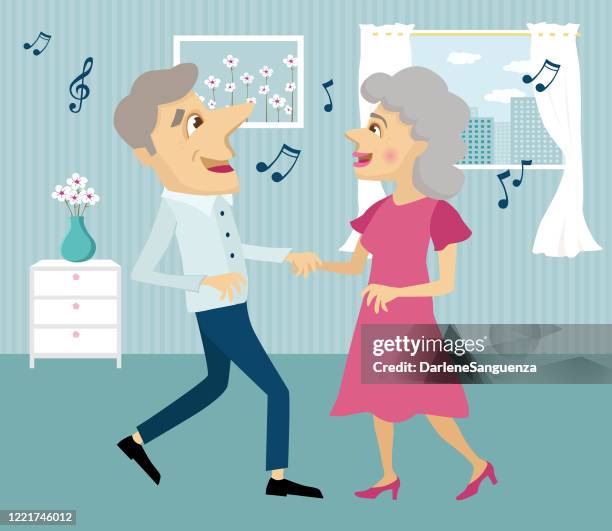 ilustraciones, imágenes clip art, dibujos animados e iconos de stock de bonita pareja de edad avanzada bailando - artritis