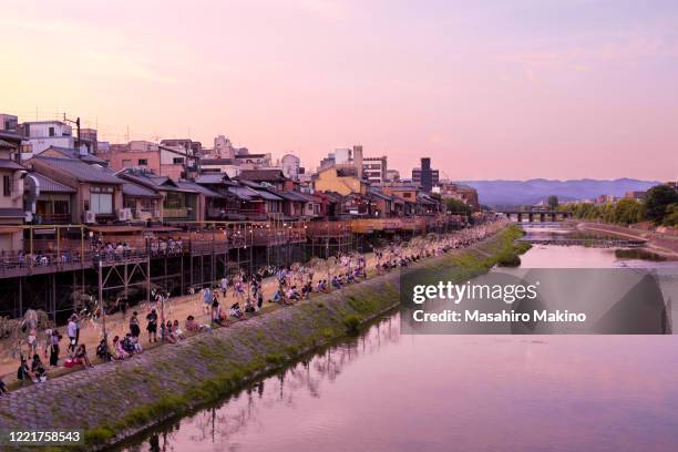 summer view of kamo river, kyoto city - kamo river stock pictures, royalty-free photos & images