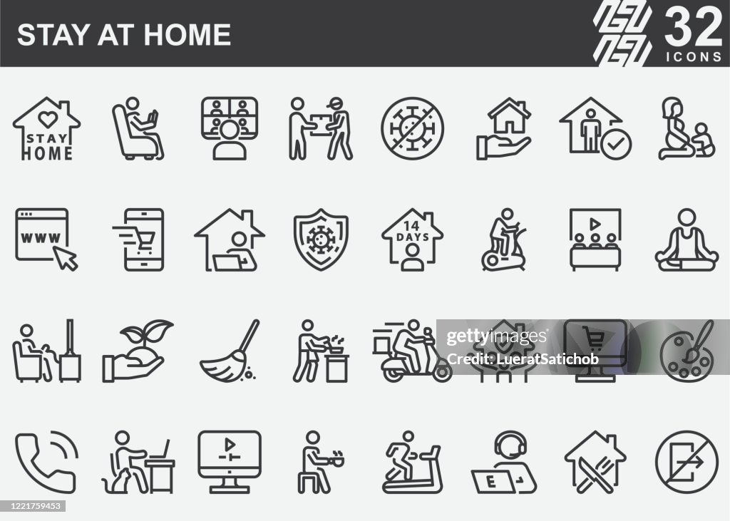Stay At Home Line Icons