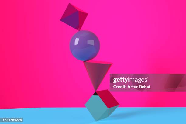digital picture of geometric volumes in impossible balance stack one on each other. - volumen fotografías e imágenes de stock