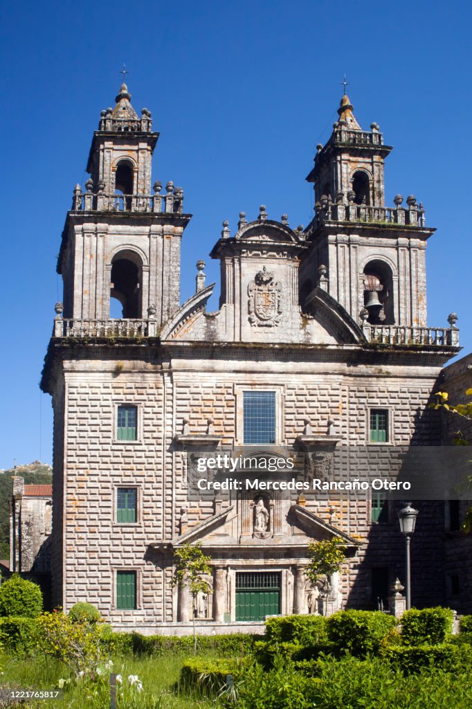 Oseira monastery church facade, Ourense province, Galicia, Spain .