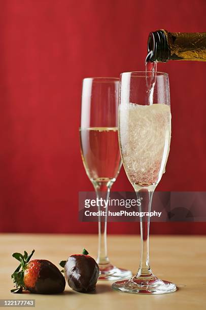 champagne and strawberries - chocolate dipped stock pictures, royalty-free photos & images