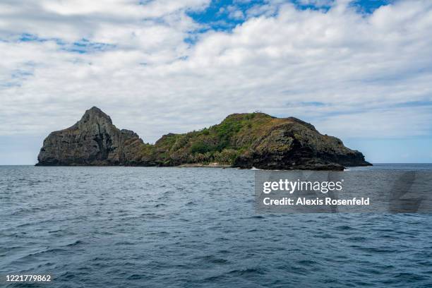 Overview of the three small islands, Makaroa, Manui and Kamaka located south of the Gambier archipelago on February 15 Gambier Islands, French...
