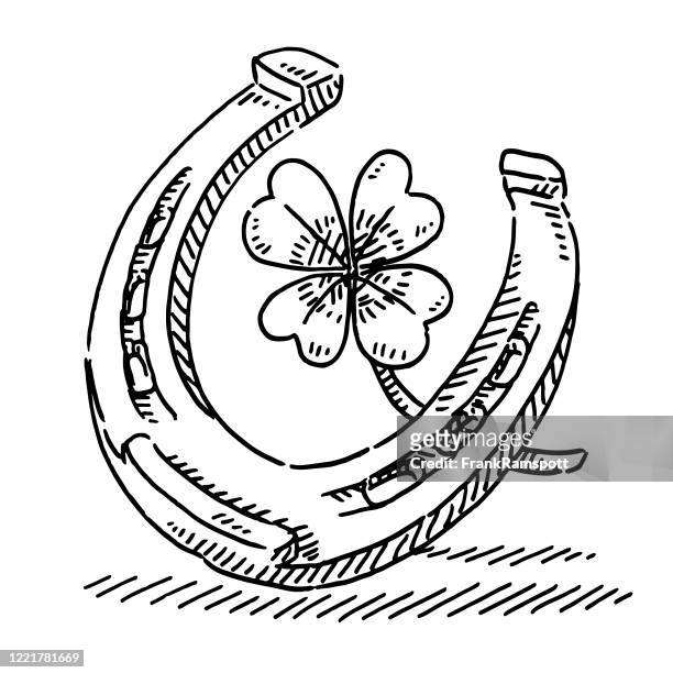 ilustrações de stock, clip art, desenhos animados e ícones de horseshoe four leaf clover lucky charm drawing - horseshoe
