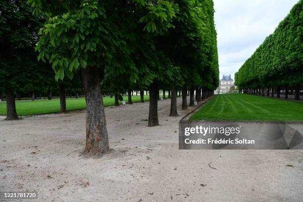 The gardens of Luxembourg and the Senate closed in Paris during the confinement of the French due to an outbreak of the coronavirus on April 27, 2020...