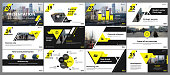 Abstract white, yellow presentation slides. Modern brochure cover design. Fancy info banner frame. Creative infographic elements set. Urban city font. Vector title sheet model. Ad flyer style template