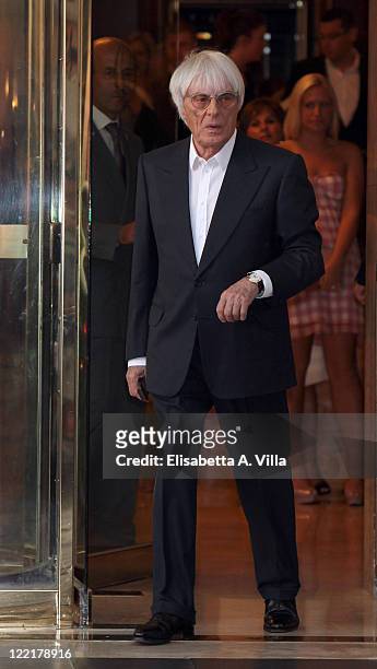 Bernie Ecclestone sighted leaving the Hassler Hotel ahead of the wedding of Petra Ecclestone and James Stunt on August 26, 2011 in Rome, Italy.