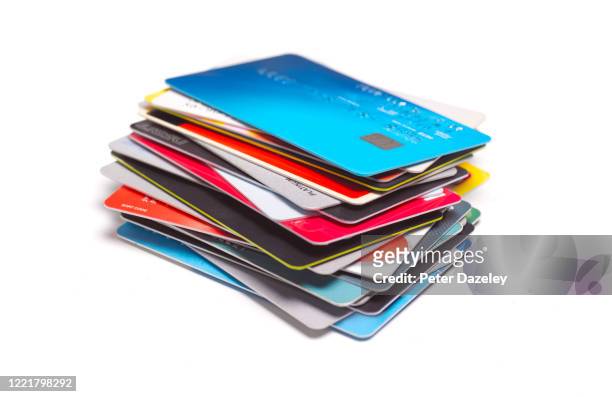heap of credit cards - credit card and stapel stockfoto's en -beelden