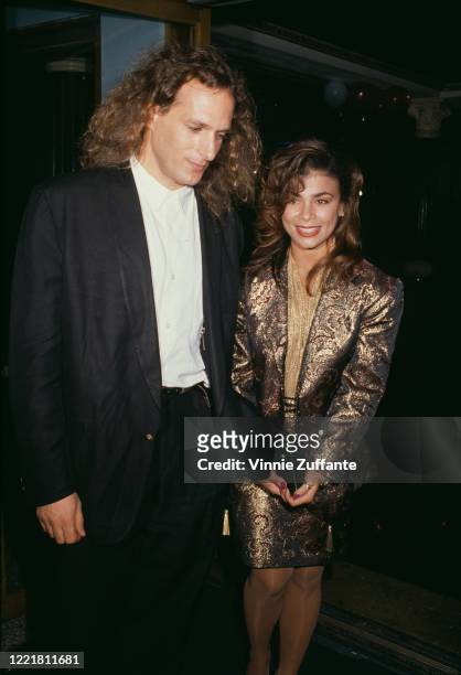 American singer Michael Bolton and American singer and dancer Paula Abdul attend the recording of the 'Grammy Living Legends Gala' television...