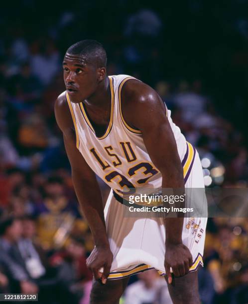 Shaquille O'Neal, Center for the Louisiana State University Fighting Tigers during the NCAA Southeastern Conference college basketball game against...