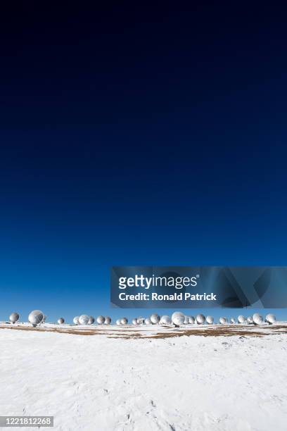 Radio telescope antennas at the Atacama Large Millimeter/submillimeter Array are seen afar, on July 10, 2013 at the Chajnantor Plateau, Chile. The...