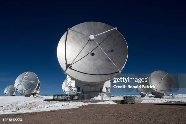 Radio telescope antennas at the Atacama Large Millimeter/submillimeter Array are seen afar, on July 10, 2013 at the Chajnantor Plateau, Chile. The...