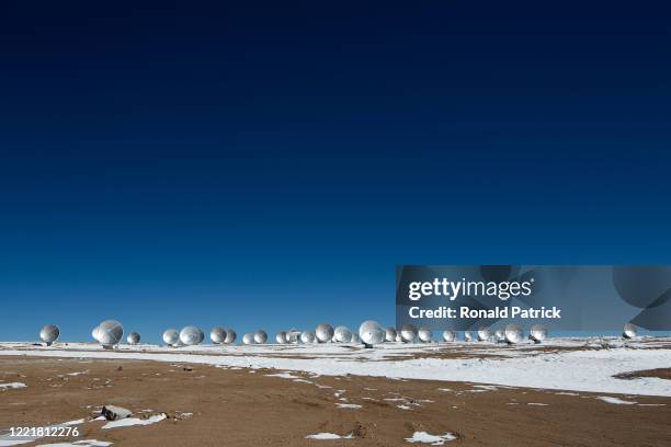 Radio telescope antennas at the Atacama Large Millimeter/submillimeter Array are seen afar, on July 10, 2013 at the Chajnantor Plateau, Chile. The...