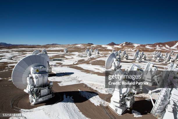 Radio telescope antennas at the Atacama Large Millimeter/submillimeter Array , on July 11, 2013 at the Chajnantor Plateau, Chile. The Atacama Large...