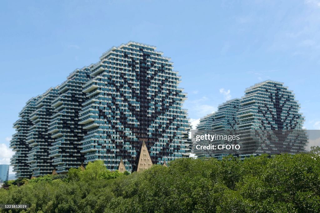 Eight Shape Building SANYA, CHINA - JUNE 12, 2020 - Eight tall buildings in the shape of ...
