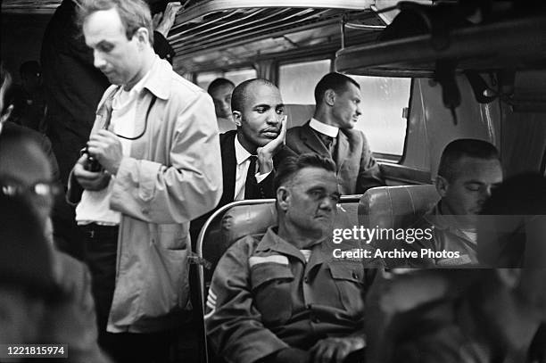 Civil rights activists and Freedom riders James Bevel and CT Vivian en route from Montgomery, Alabama, to Jackson, Mississippi, as they seek to...
