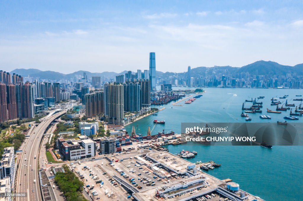 Drone view of West Kowloon, Hong Kong