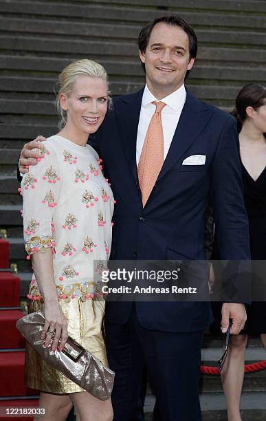 Count Alexander von Kalckreuth and Countess Tamara von Nayhauss arrive for a charity concert at the Gendarmenmarkt concert hall on August 26, 2011 in...