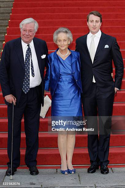 Franz Alexander, Prince of Isenburg and Christine, Countess von Saurma and son arrive for a charity concert at the Gendarmenmarkt concert hall on...