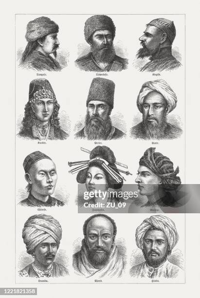 asian people in the 19th century, wood engravings, published 1893 - kurdish people stock illustrations