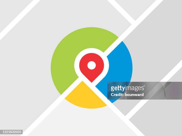 flat map with red pin logo minimalism - global positioning system stock illustrations