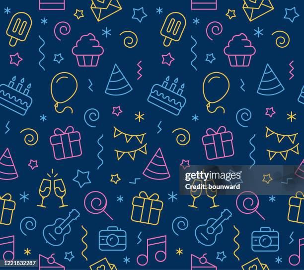 ilustraciones, imágenes clip art, dibujos animados e iconos de stock de cumpleaños icono sin costura fondo - happy birthday banner