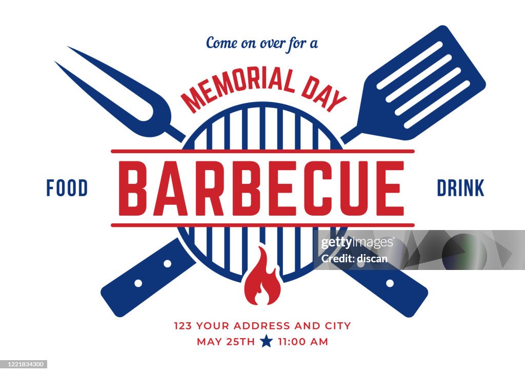 Memorial Day BBQ Party Invitation Template.