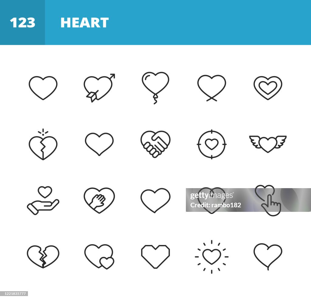 Heart and Love Line Icons. Editable Stroke. Pixel Perfect. For Mobile and Web. Contains such icons as Heart, Love, Emotion, Relationship, Marriage, Wedding, Parenting, Family, Broken Heart, Dating, Happiness, Pulse Trace, Valentine's Day, Romance.