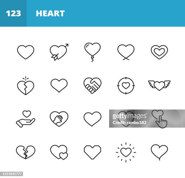 heart and love line icons. editable stroke. pixel perfect. for mobile and web. contains such icons as heart, love, emotion, relationship, marriage, wedding, parenting, family, broken heart, dating, happiness, pulse trace, valentine's day, romance. - wedding symbols stock illustrations