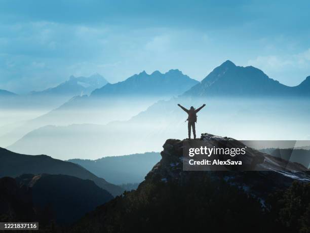 positiv man firar framgång - arms outstretched bildbanksfoton och bilder