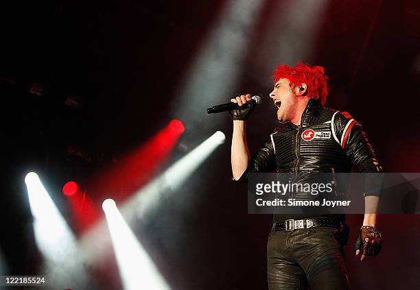 Gerard Way of My Chemical Romance performs live on the Main Stage during day one of Reading Festival 2011 on August 26, 2011 in Reading, England.