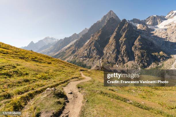 grand jorasses in summer, italy. - courmayeur stock-fotos und bilder