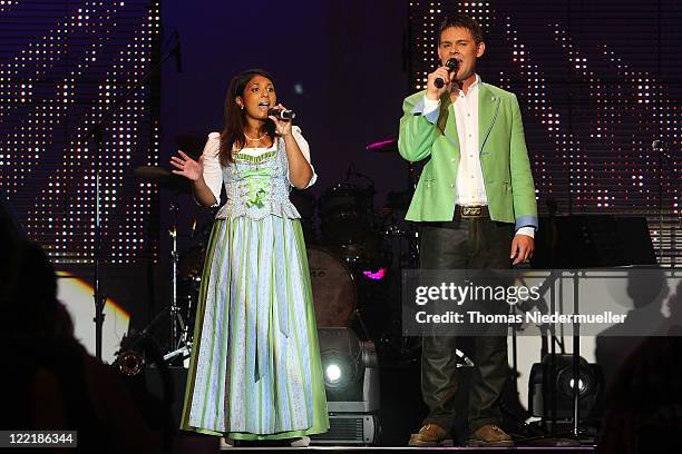 Belsy Demetz and Florian Fesl of Florian and Belsy performs at the benefit concert "Stefanie Hertel, Stefan Mross & Freunde - Live !" at the...