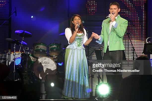 Belsy Demetz and Florian Fesl of Florian and Belsy performs at the benefit concert "Stefanie Hertel, Stefan Mross & Freunde - Live !" at the...