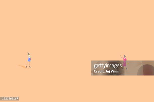 two miniature figures waving - figurine stock pictures, royalty-free photos & images