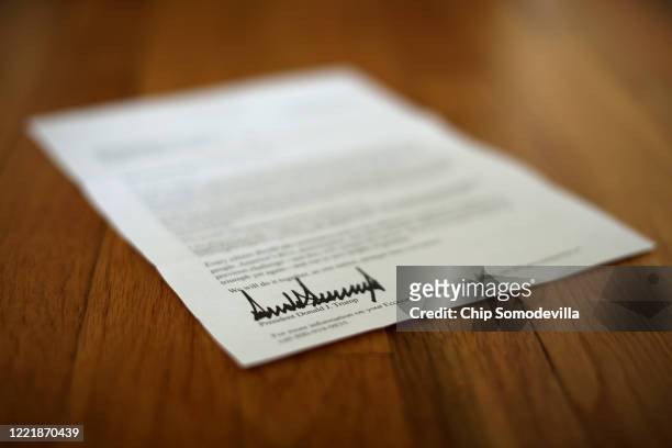 Letter bearing the signature of U.S. President Donald Trump was sent to people who received a coronavirus economic stimulus payment as part of the...