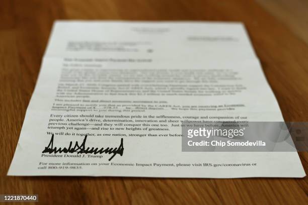 Letter bearing the signature of U.S. President Donald Trump was sent to people who received a coronavirus economic stimulus payment as part of the...