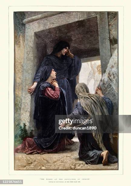 women at the sepulchre of christ - tomb stock illustrations