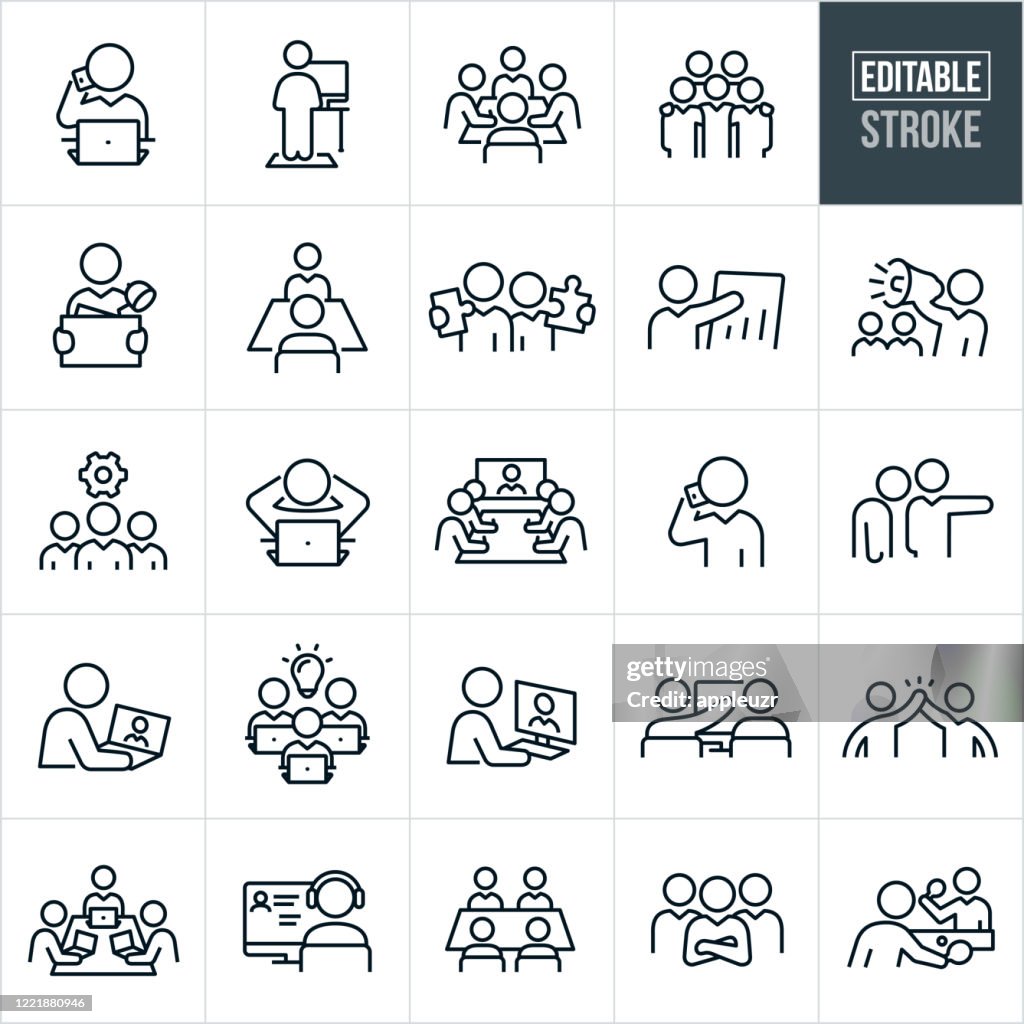 Icone a linee sottili delle impostazioni cultura di Office di lavoro - Tratto modificabile