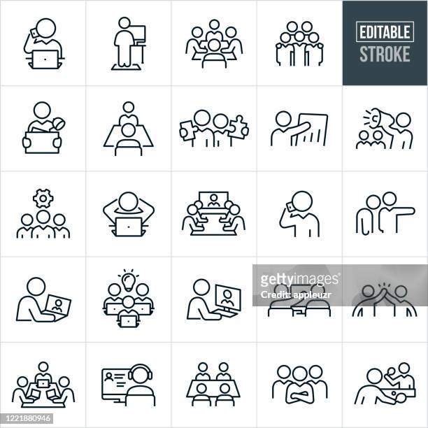working office culture thin line icons - editable stroke - business meeting stock illustrations